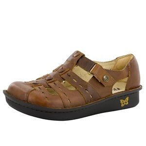 NWOT Alegria Pesca Fisherman Brown Leather Sandals with Black Sole